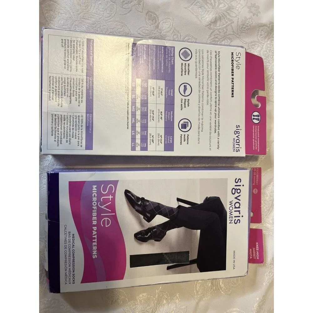 Sigvaris 20-30 MMHG Compression Knee High 832C Microfiber Womens Graphite Argyle